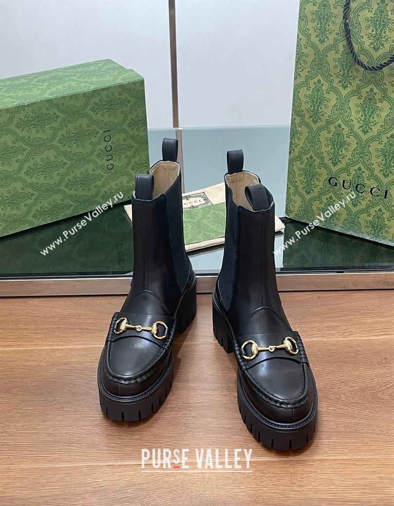 Gucci Leather Platform Ankle Boots Black 2024 1118 (SS-241118062)