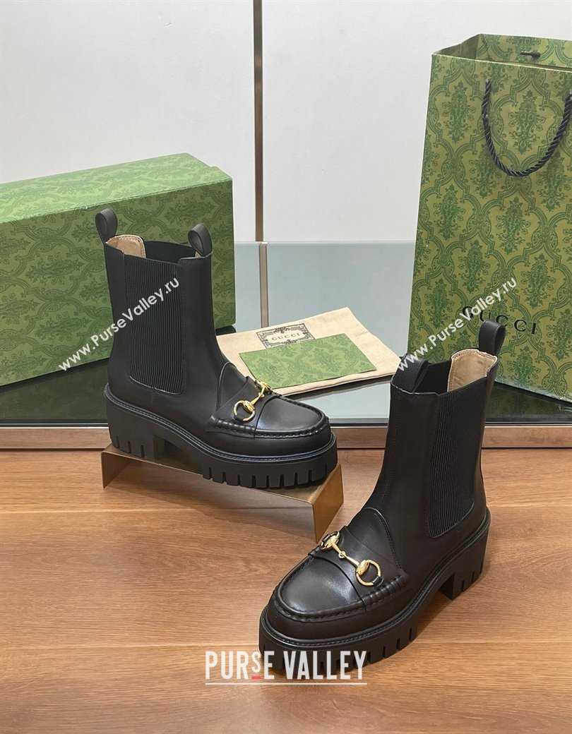 Gucci Leather Platform Ankle Boots Black 2024 1118 (SS-241118062)