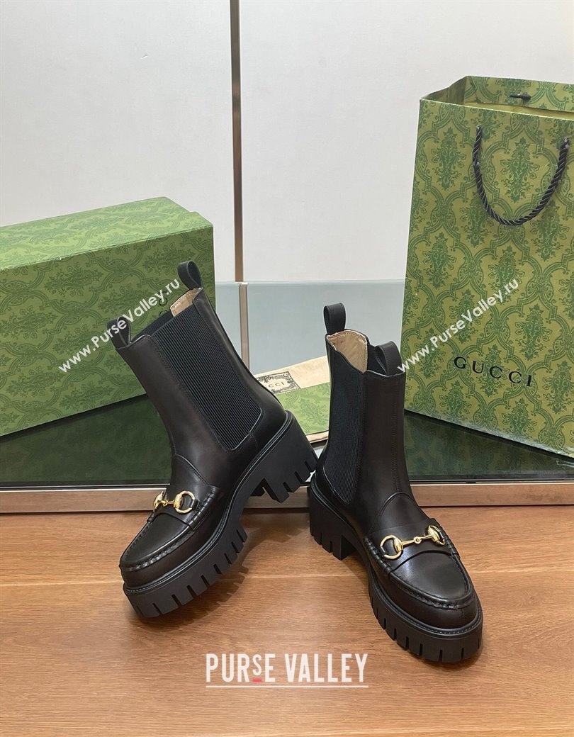 Gucci Leather Platform Ankle Boots Black 2024 1118 (SS-241118062)