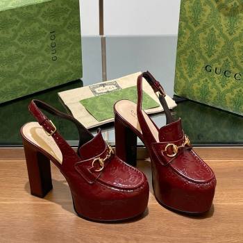 Gucci Horsebit Platform High Heel Slingback Pumps 14cm in GG Leather Burgundy 2024 (SS-241119167)