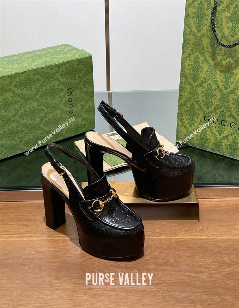 Gucci Horsebit Platform High Heel Slingback Pumps 14cm in GG Leather Black 2024 (SS-241119168)