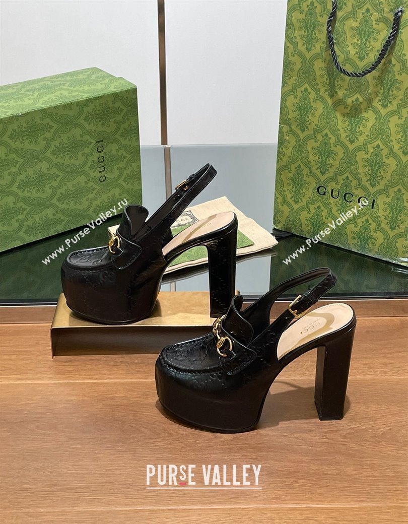 Gucci Horsebit Platform High Heel Slingback Pumps 14cm in GG Leather Black 2024 (SS-241119168)