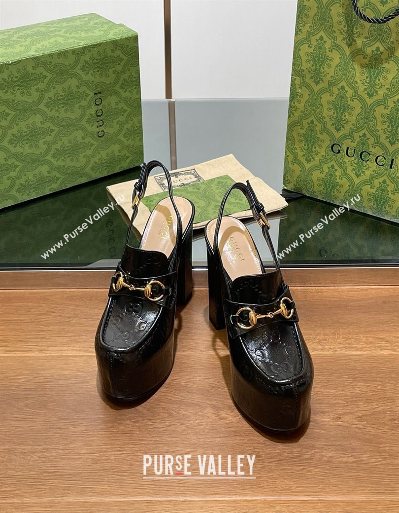 Gucci Horsebit Platform High Heel Slingback Pumps 14cm in GG Leather Black 2024 (SS-241119168)