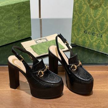 Gucci Horsebit Platform High Heel Slingback Pumps 14cm in GG Leather Black 2024 (SS-241119168)