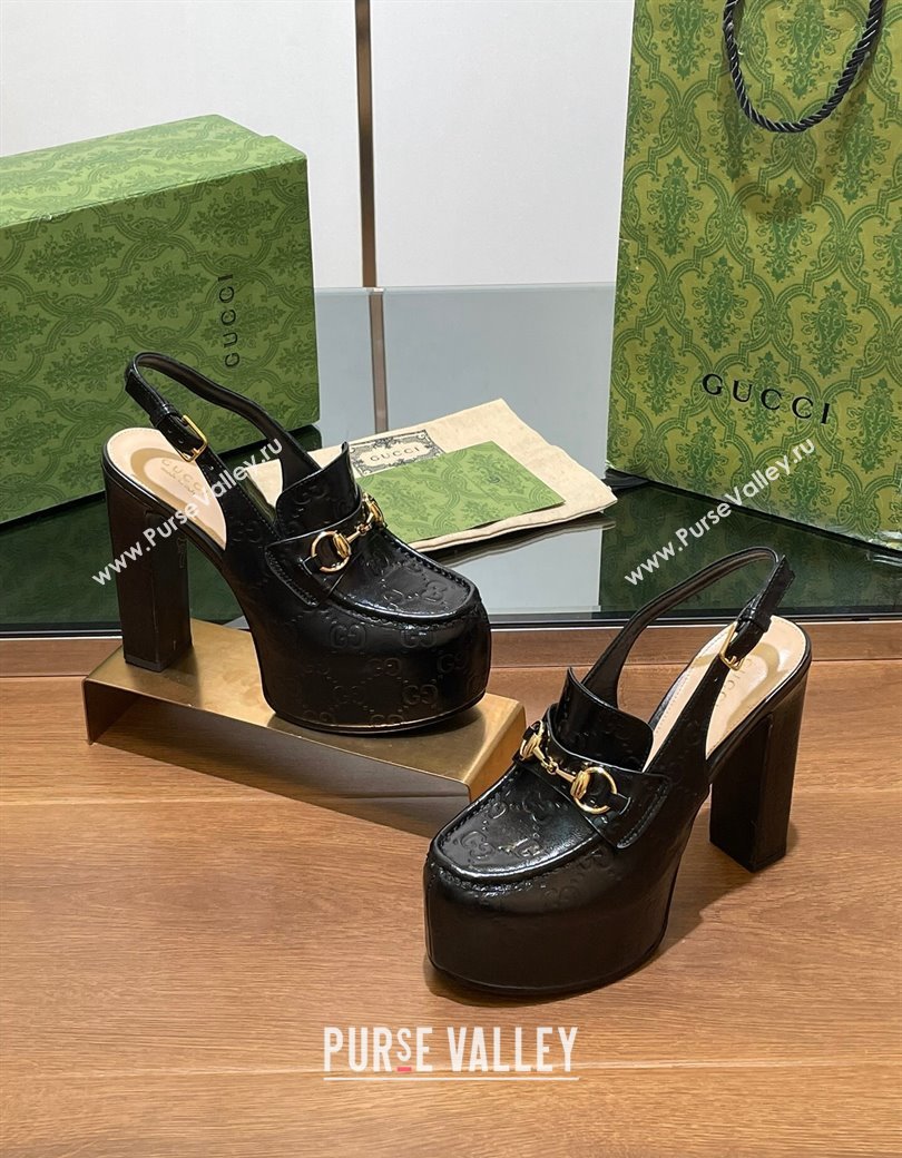 Gucci Horsebit Platform High Heel Slingback Pumps 14cm in GG Leather Black 2024 (SS-241119168)