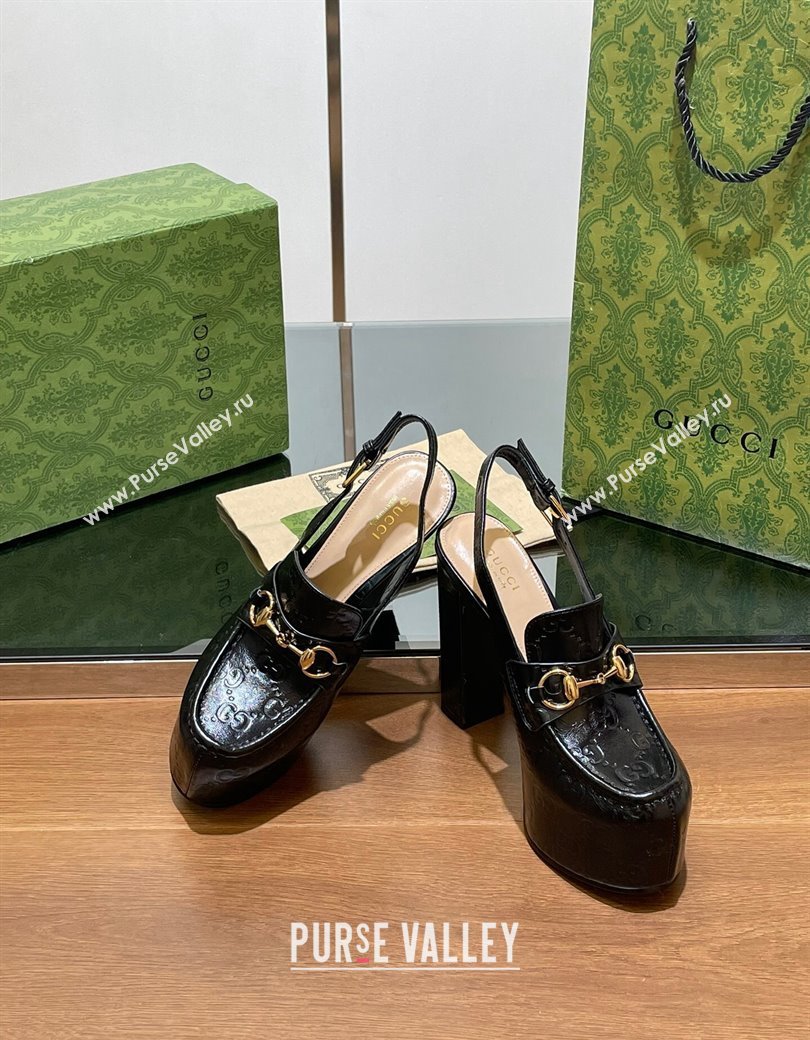 Gucci Horsebit Platform High Heel Slingback Pumps 14cm in GG Leather Black 2024 (SS-241119168)