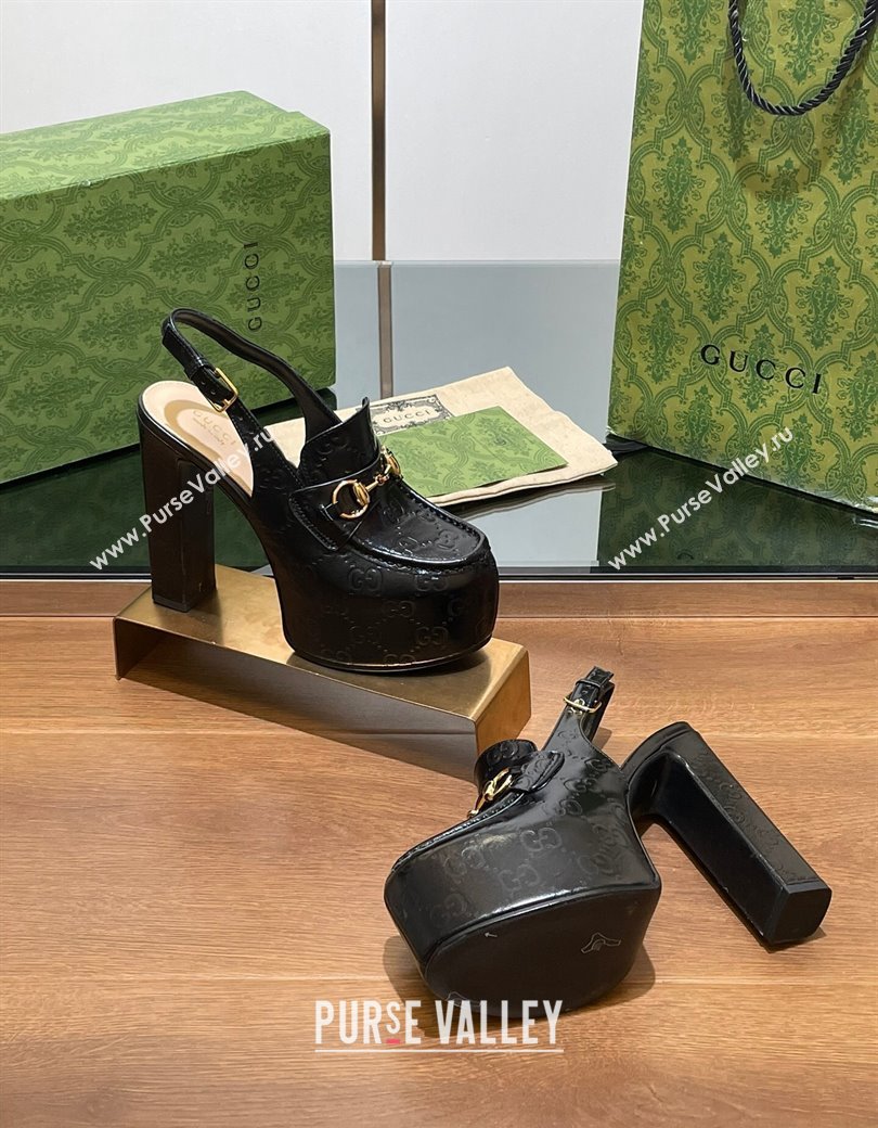 Gucci Horsebit Platform High Heel Slingback Pumps 14cm in GG Leather Black 2024 (SS-241119168)