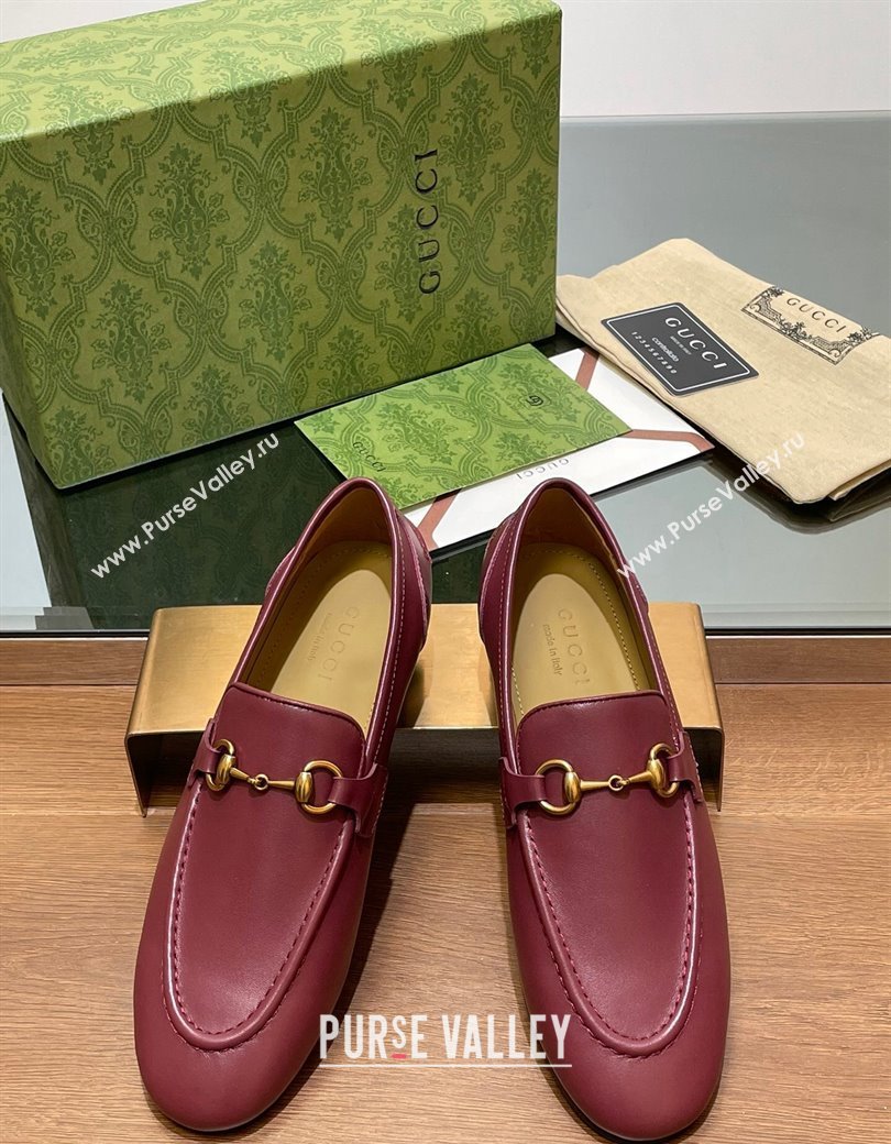 Gucci Womens Jordaan Calf Leather Loafers Burgundy 2024 GG111906 (KL-241119077)