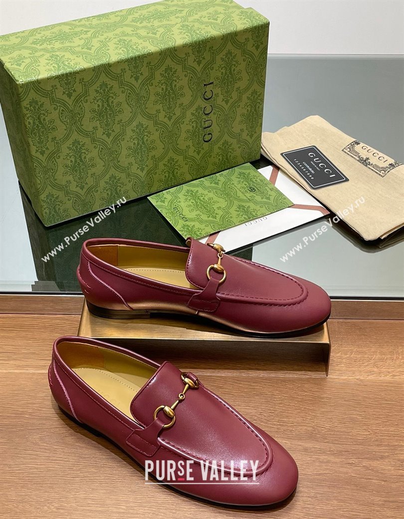 Gucci Womens Jordaan Calf Leather Loafers Burgundy 2024 GG111906 (KL-241119077)