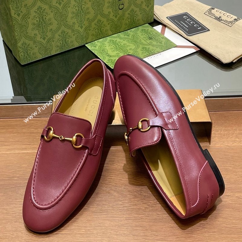 Gucci Womens Jordaan Calf Leather Loafers Burgundy 2024 GG111906 (KL-241119077)