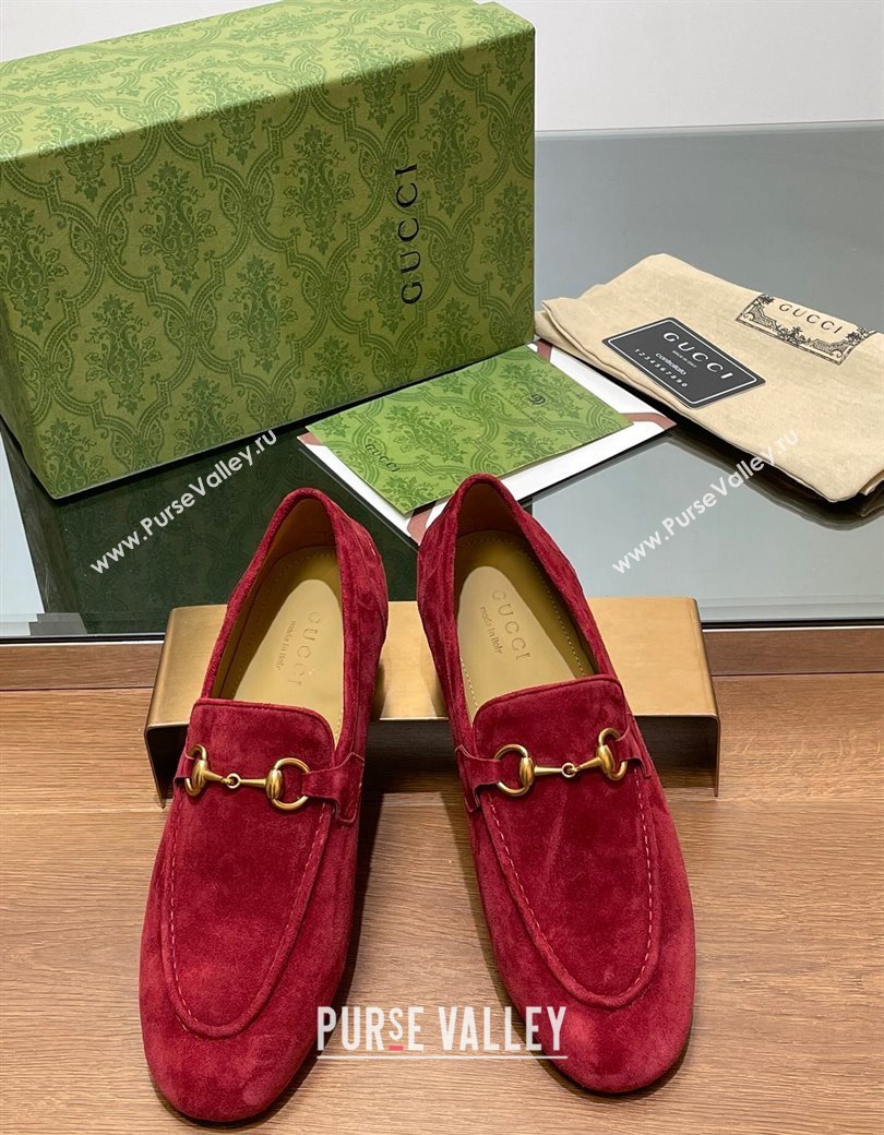 Gucci Womens Jordaan Suede Loafers Red 2024 GG111906 (KL-241119080)