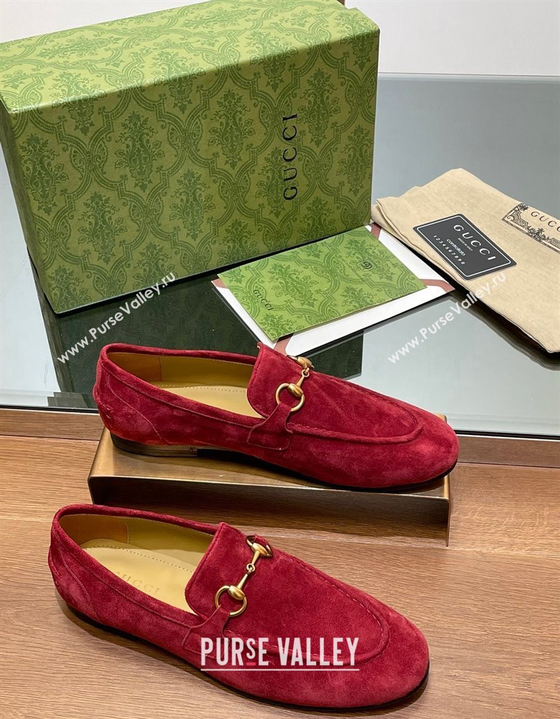 Gucci Womens Jordaan Suede Loafers Red 2024 GG111906 (KL-241119080)