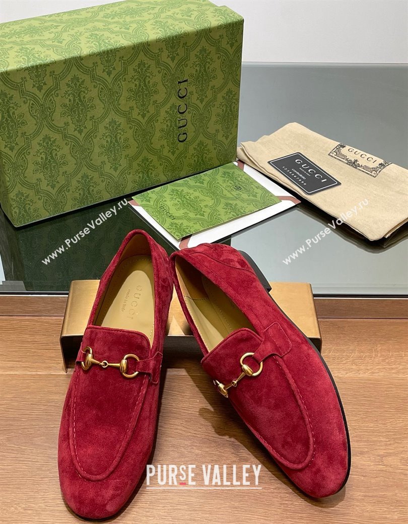 Gucci Womens Jordaan Suede Loafers Red 2024 GG111906 (KL-241119080)