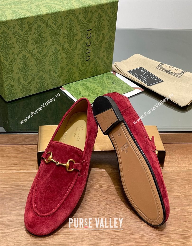 Gucci Womens Jordaan Suede Loafers Red 2024 GG111906 (KL-241119080)