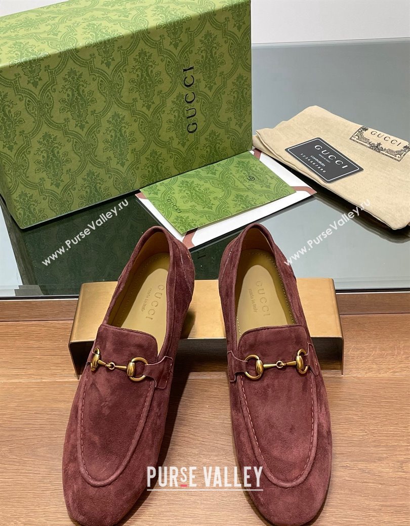 Gucci Womens Jordaan Suede Loafers Brown 2024 GG111906 (KL-241119081)