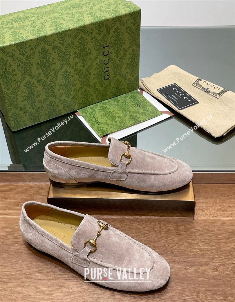 Gucci Womens Jordaan Suede Loafers Grey 2024 GG111906 (KL-241119082)