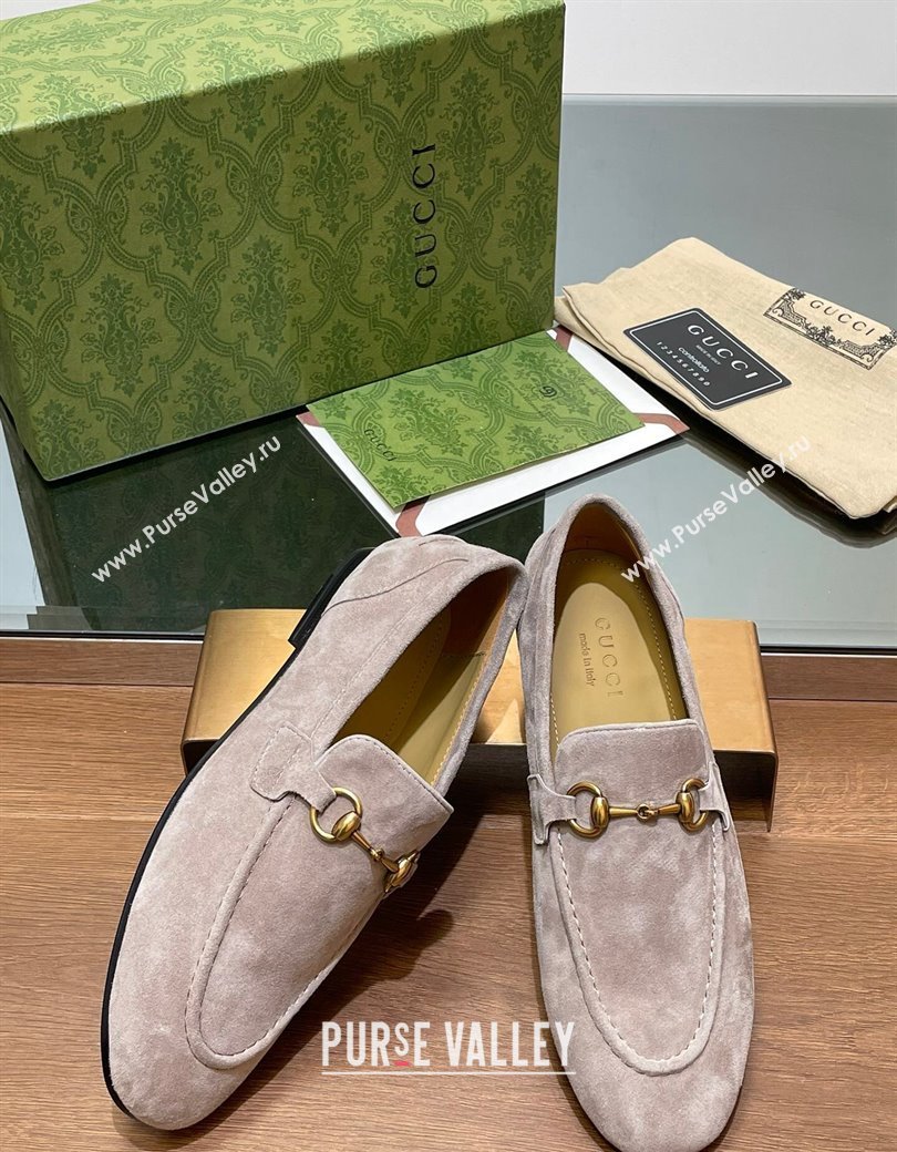 Gucci Womens Jordaan Suede Loafers Grey 2024 GG111906 (KL-241119082)