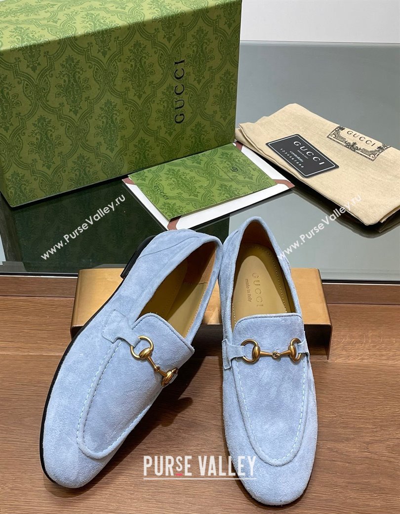 Gucci Womens Jordaan Suede Loafers Light Blue 2024 GG111906 (KL-241119083)