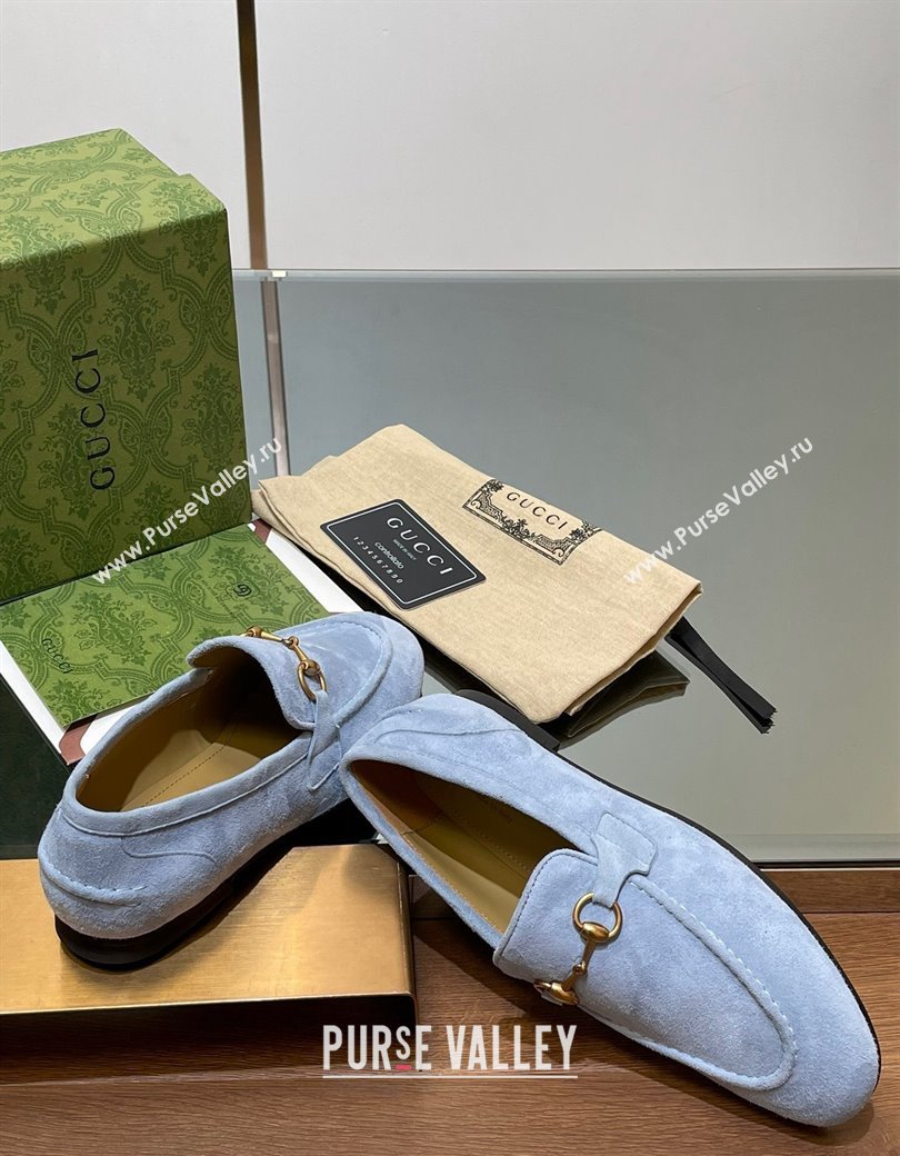 Gucci Womens Jordaan Suede Loafers Light Blue 2024 GG111906 (KL-241119083)