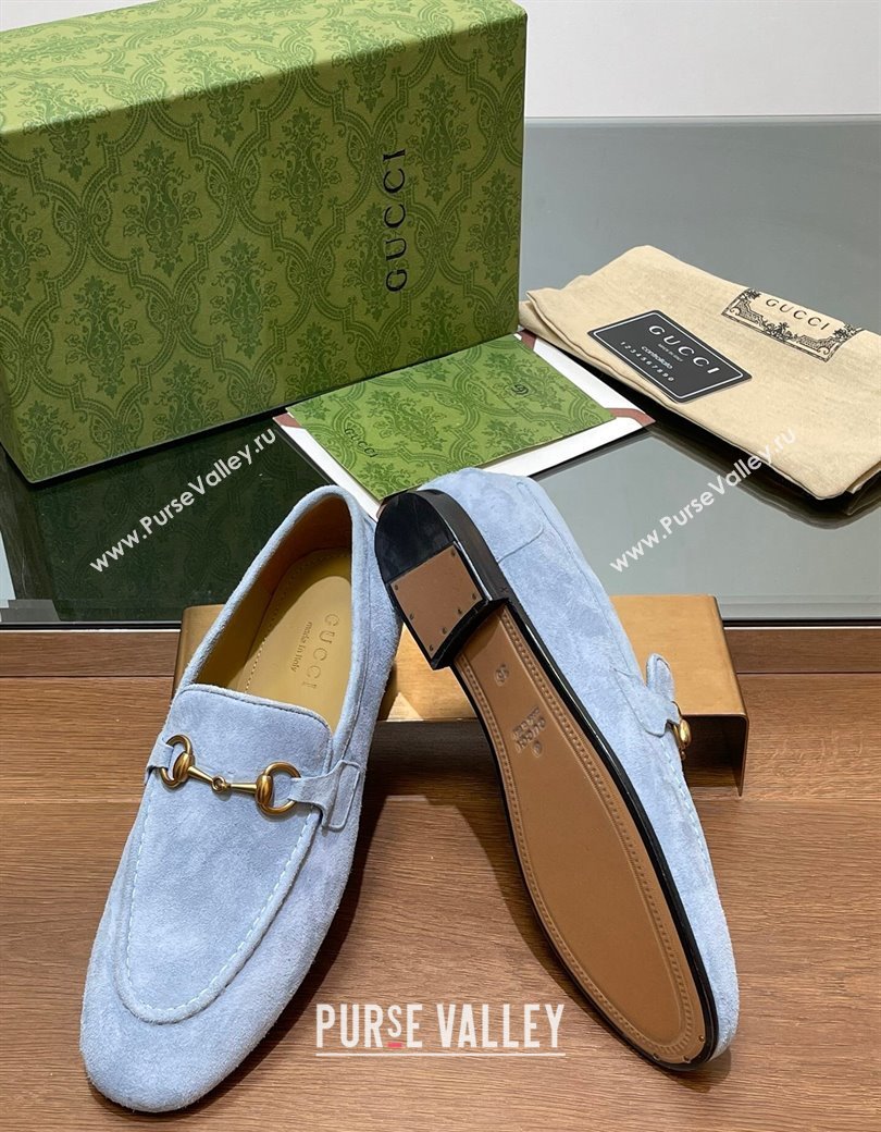 Gucci Womens Jordaan Suede Loafers Light Blue 2024 GG111906 (KL-241119083)