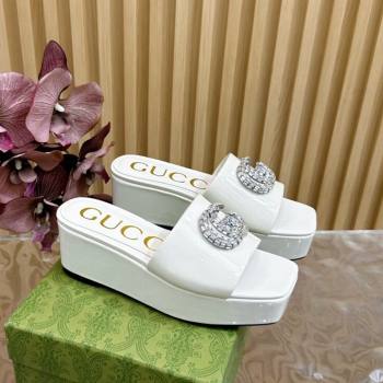 Gucci Patent Calf Leather Platform Slide Sandals 6.5cm White 2024 GG111905 (MD-241119062)