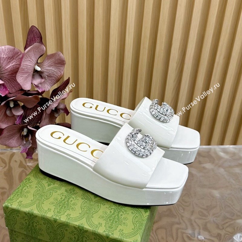 Gucci Patent Calf Leather Platform Slide Sandals 6.5cm White 2024 GG111905 (MD-241119062)