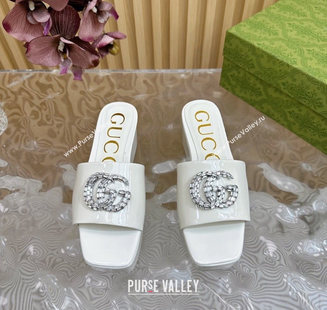 Gucci Patent Calf Leather Platform Slide Sandals 6.5cm White 2024 GG111905 (MD-241119062)