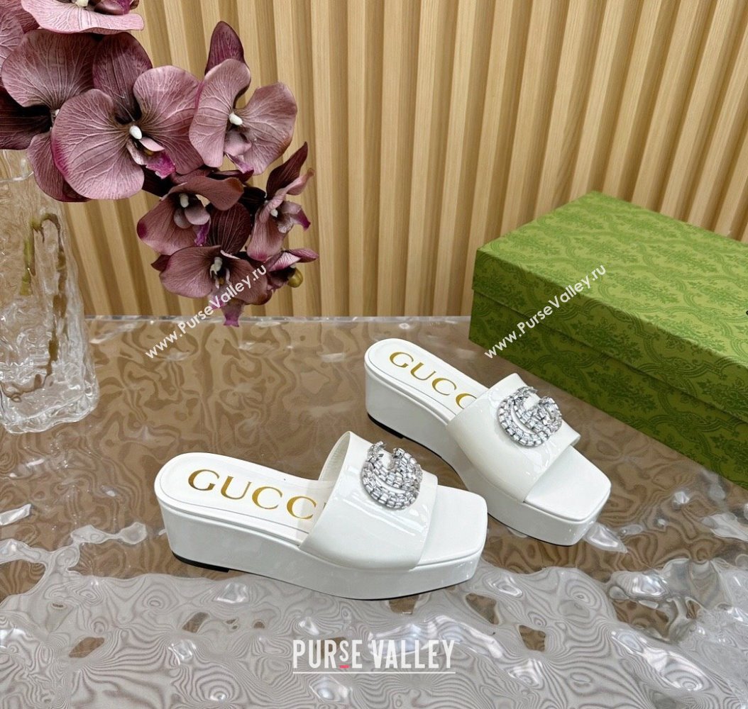 Gucci Patent Calf Leather Platform Slide Sandals 6.5cm White 2024 GG111905 (MD-241119062)