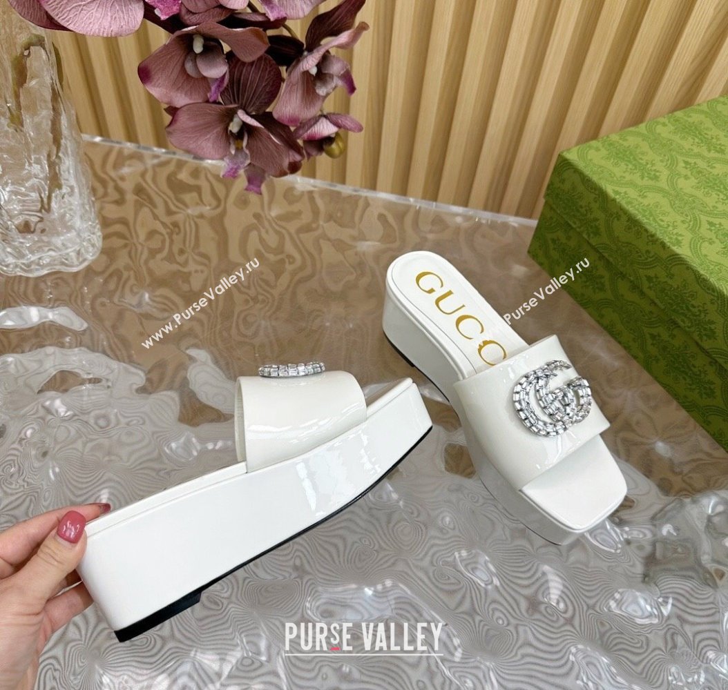 Gucci Patent Calf Leather Platform Slide Sandals 6.5cm White 2024 GG111905 (MD-241119062)