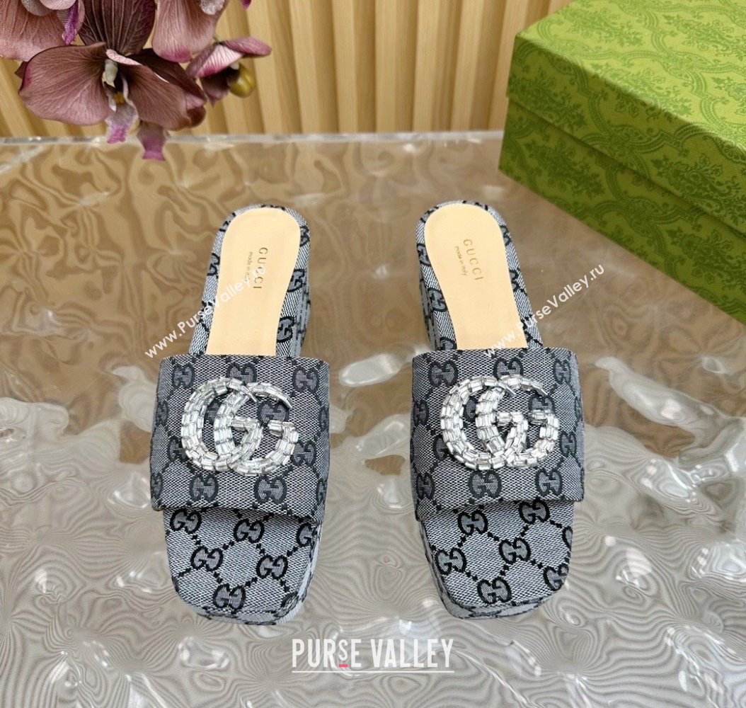 Gucci GG Supreme Canvas Platform Slide Sandals 6.5cm Grey 2024 GG111905 (MD-241119064)