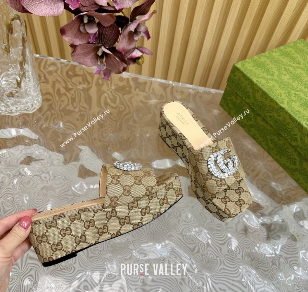 Gucci GG Supreme Canvas Platform Slide Sandals 6.5cm Beige 2024 GG111905 (MD-241119065)