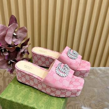 Gucci GG Supreme Canvas Platform Slide Sandals 6.5cm Pink 2024 GG111905 (MD-241119066)