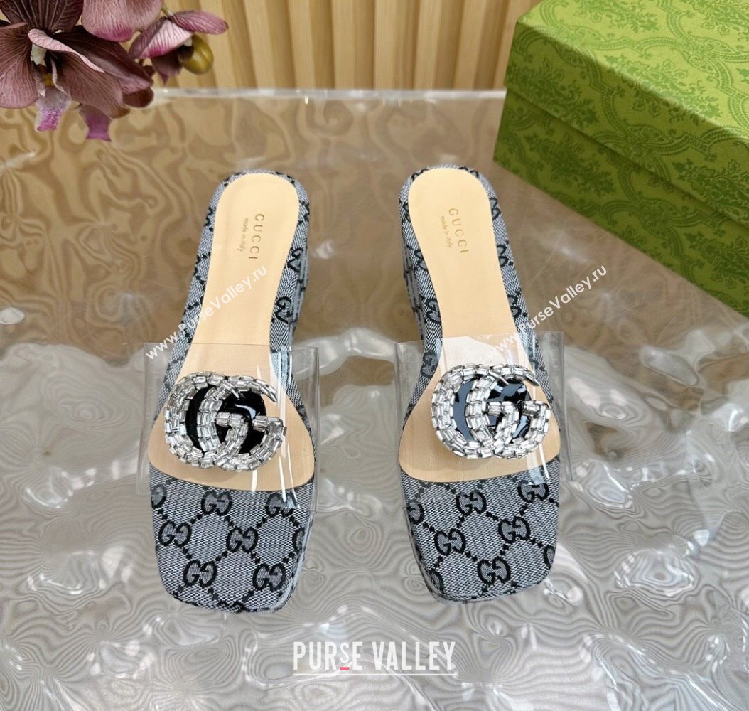 Gucci GG Canvas and PVC Platform Slide Sandals 6.5cm Grey 2024 GG111905 (MD-241119067)