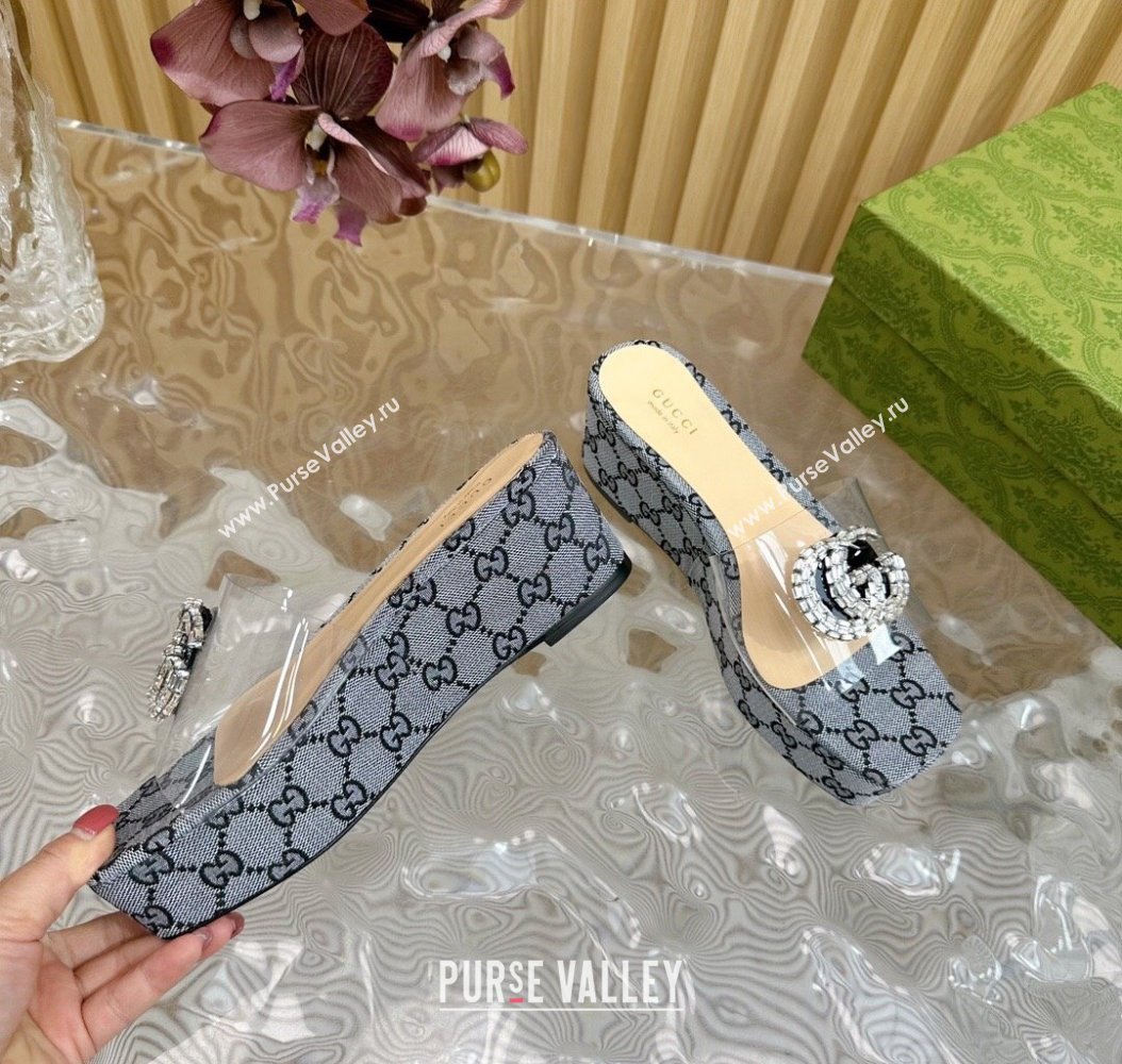 Gucci GG Canvas and PVC Platform Slide Sandals 6.5cm Grey 2024 GG111905 (MD-241119067)