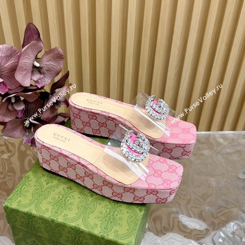 Gucci GG Canvas and PVC Platform Slide Sandals 6.5cm Pink 2024 GG111905 (MD-241119068)