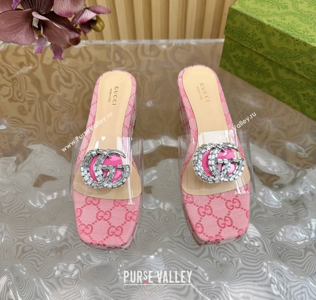 Gucci GG Canvas and PVC Platform Slide Sandals 6.5cm Pink 2024 GG111905 (MD-241119068)