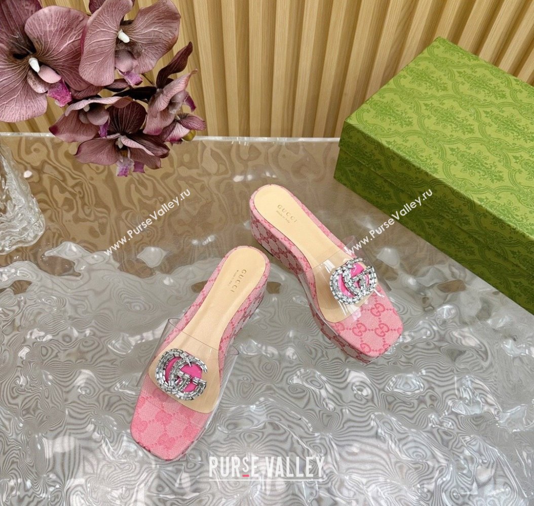 Gucci GG Canvas and PVC Platform Slide Sandals 6.5cm Pink 2024 GG111905 (MD-241119068)