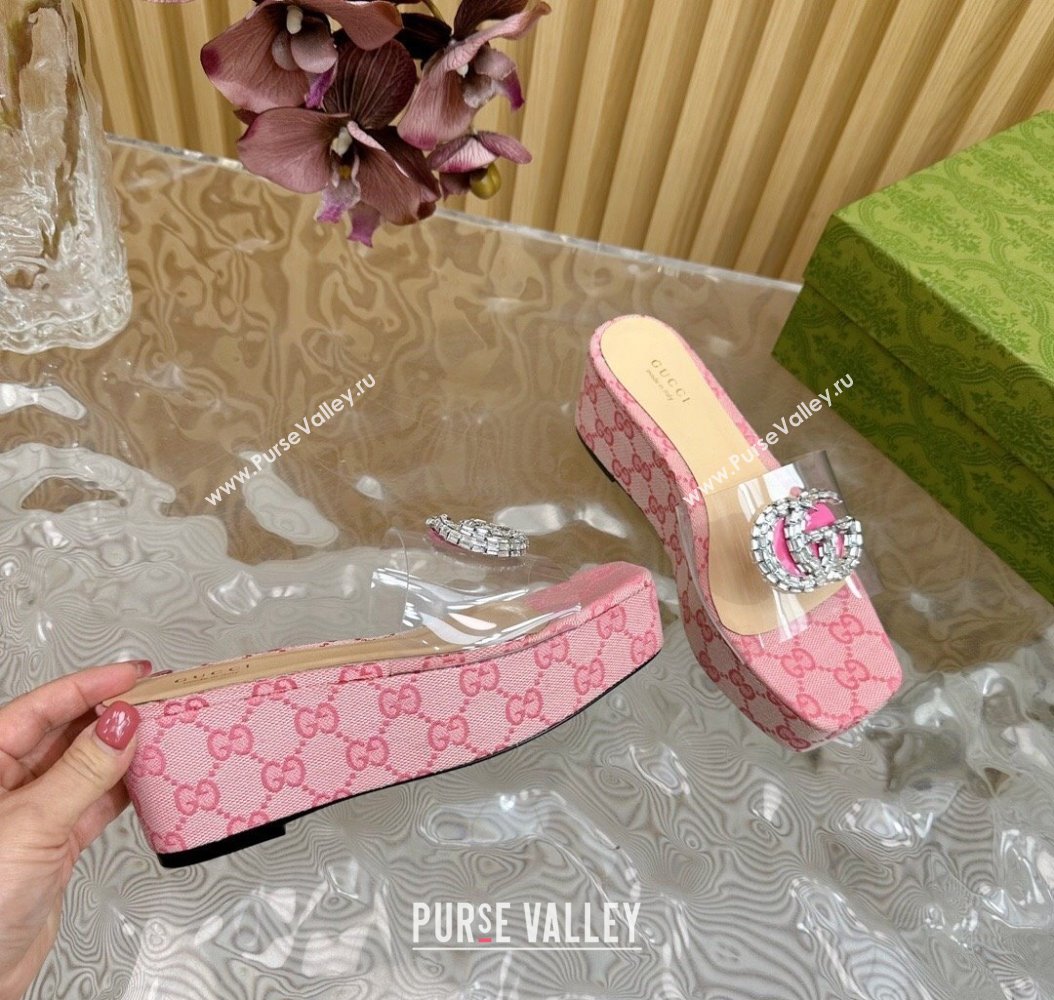 Gucci GG Canvas and PVC Platform Slide Sandals 6.5cm Pink 2024 GG111905 (MD-241119068)