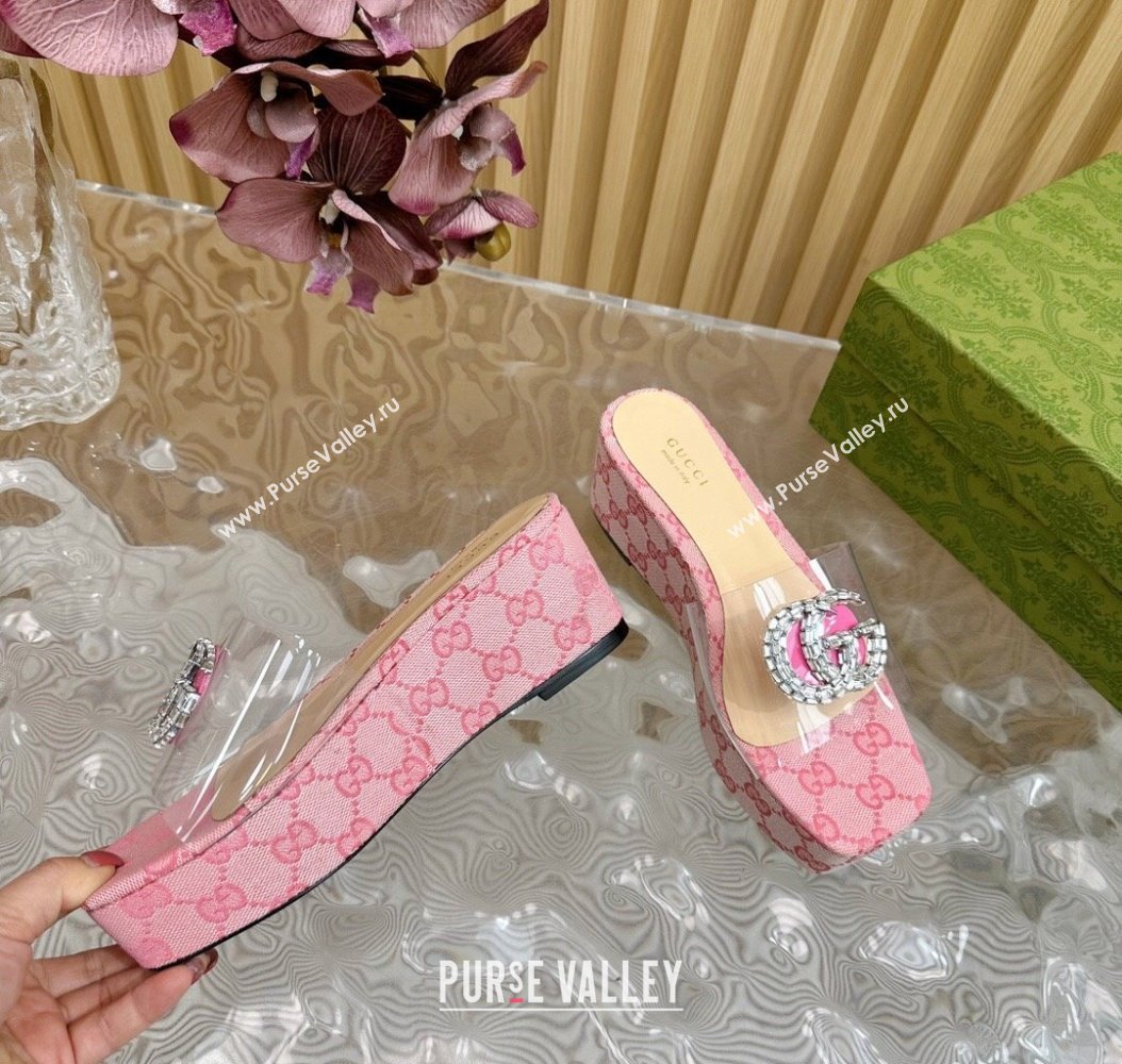 Gucci GG Canvas and PVC Platform Slide Sandals 6.5cm Pink 2024 GG111905 (MD-241119068)