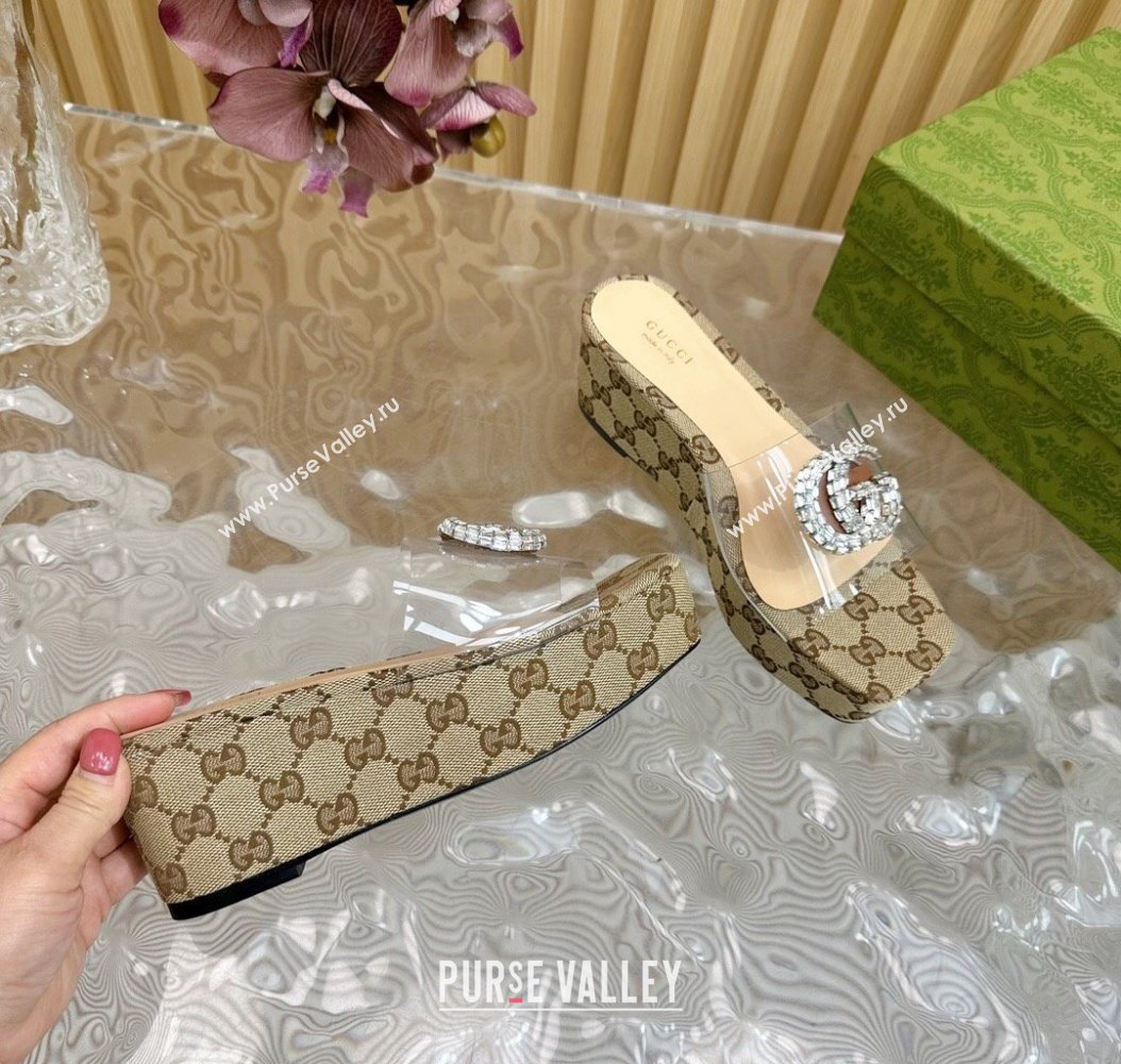 Gucci GG Canvas and PVC Platform Slide Sandals 6.5cm Beige 2024 GG111905 (MD-241119069)