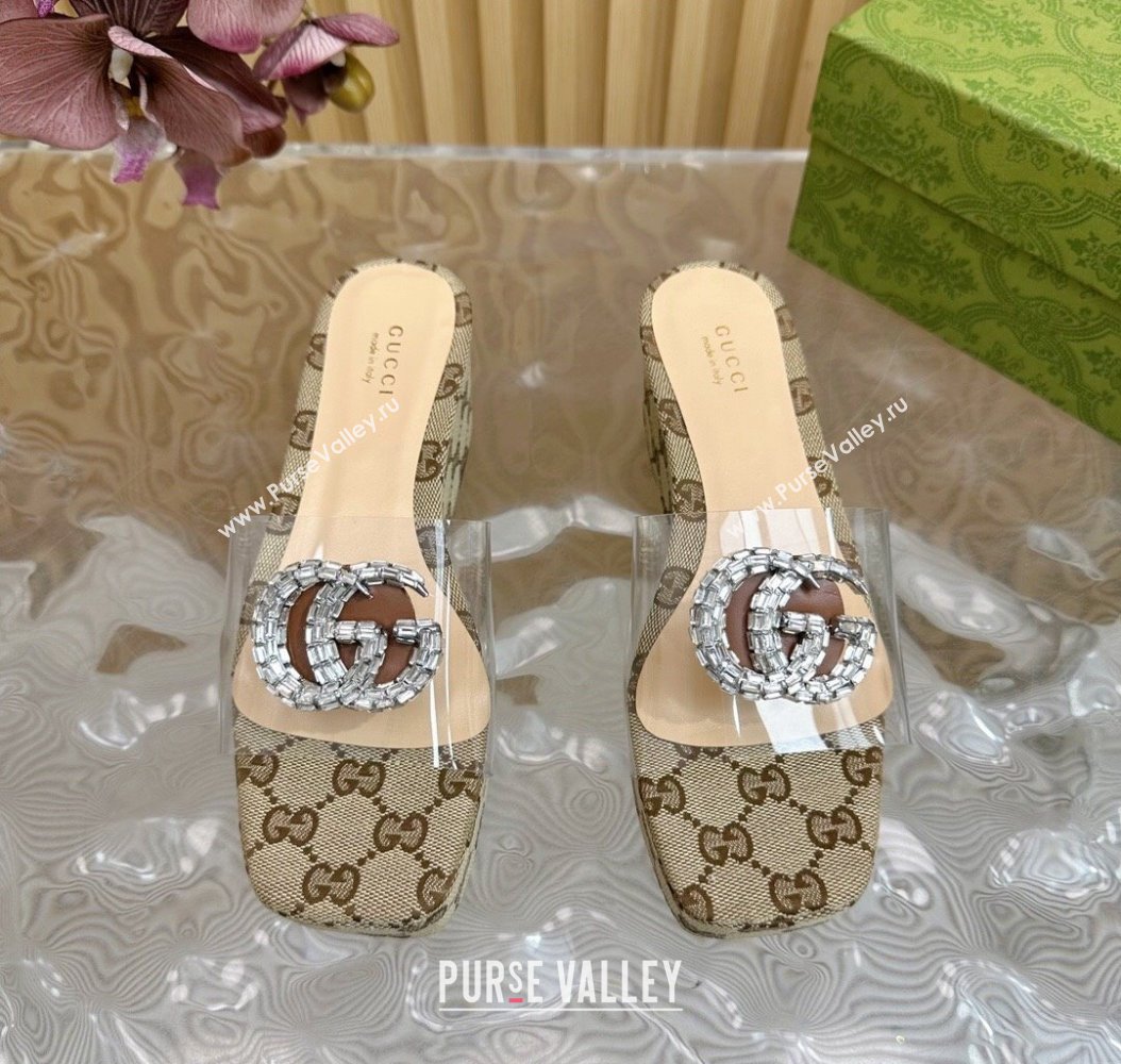 Gucci GG Canvas and PVC Platform Slide Sandals 6.5cm Beige 2024 GG111905 (MD-241119069)