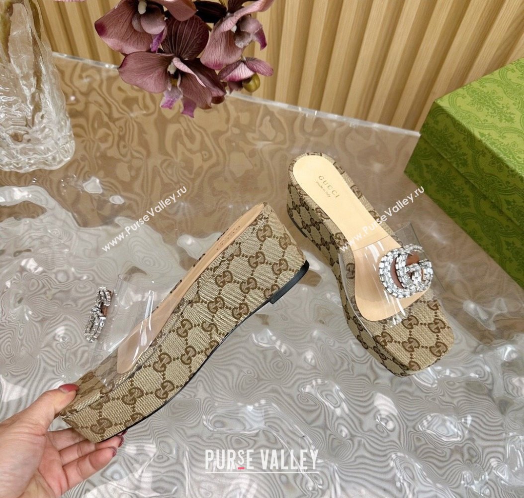 Gucci GG Canvas and PVC Platform Slide Sandals 6.5cm Beige 2024 GG111905 (MD-241119069)