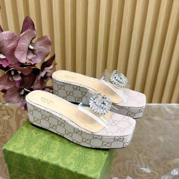 Gucci GG Canvas and PVC Platform Slide Sandals 6.5cm White 2024 GG111905 (MD-241119070)