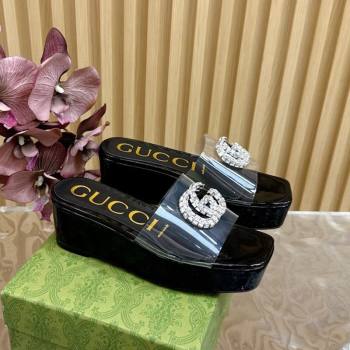 Gucci Patent Leather and PVC Platform Slide Sandals 6.5cm Black 2024 GG111905 (MD-241119071)