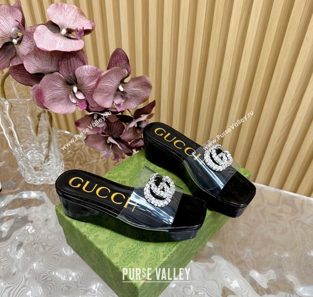 Gucci Patent Leather and PVC Platform Slide Sandals 6.5cm Black 2024 GG111905 (MD-241119071)