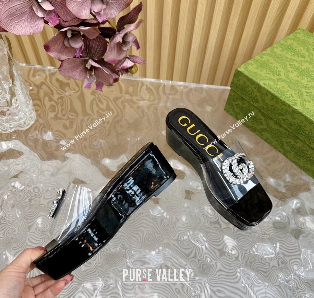 Gucci Patent Leather and PVC Platform Slide Sandals 6.5cm Black 2024 GG111905 (MD-241119071)