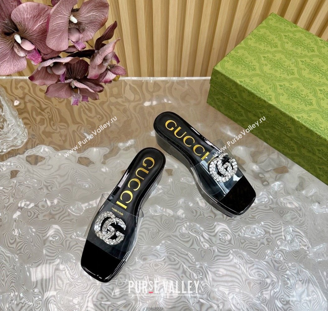 Gucci Patent Leather and PVC Platform Slide Sandals 6.5cm Black 2024 GG111905 (MD-241119071)