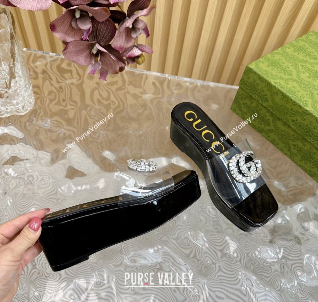 Gucci Patent Leather and PVC Platform Slide Sandals 6.5cm Black 2024 GG111905 (MD-241119071)