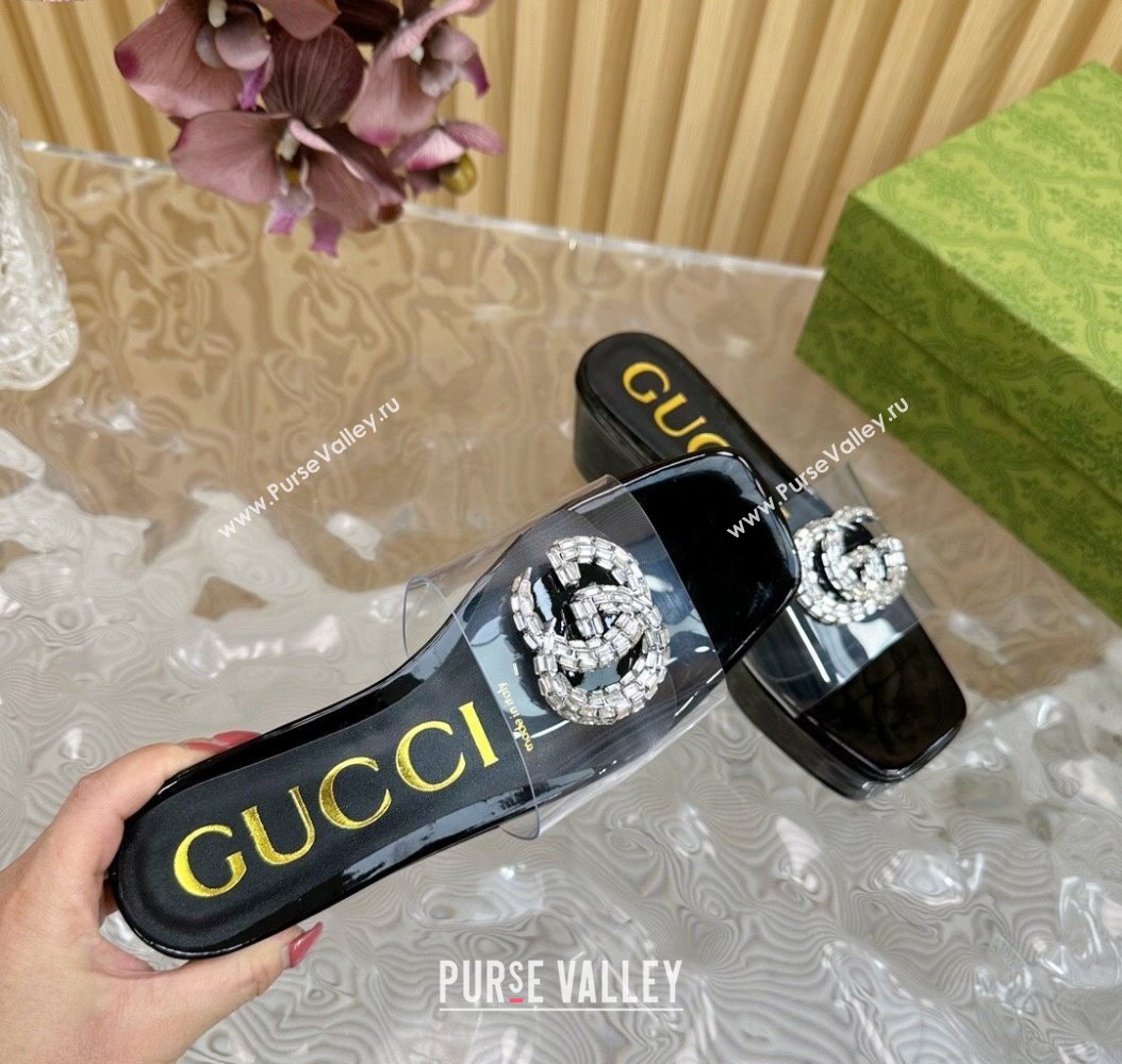 Gucci Patent Leather and PVC Platform Slide Sandals 6.5cm Black 2024 GG111905 (MD-241119071)