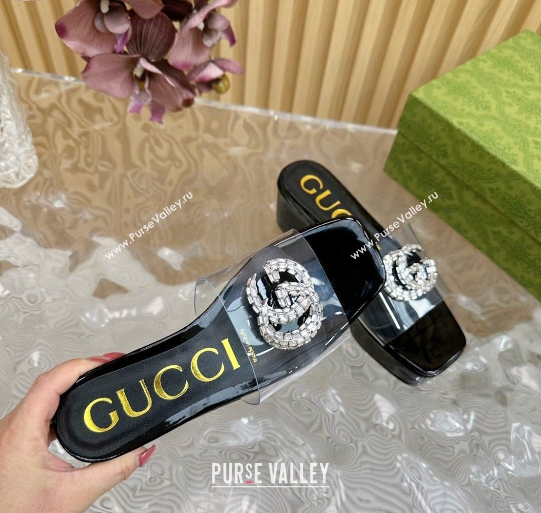 Gucci Patent Leather and PVC Platform Slide Sandals 6.5cm Black 2024 GG111905 (MD-241119071)